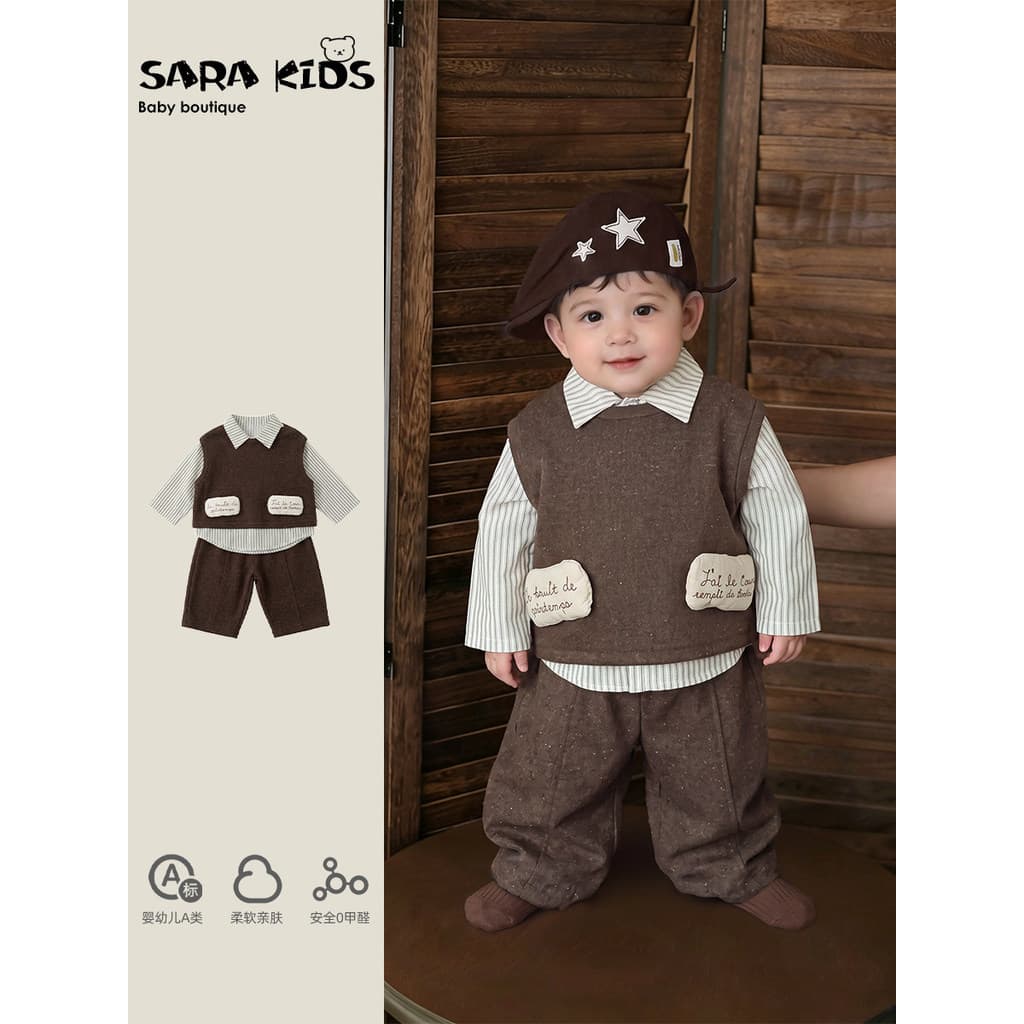 Meninos outono terno 2026 novo estilo pequeno mês idade roupas de bebê moda Wear Split três peças Outing roupas