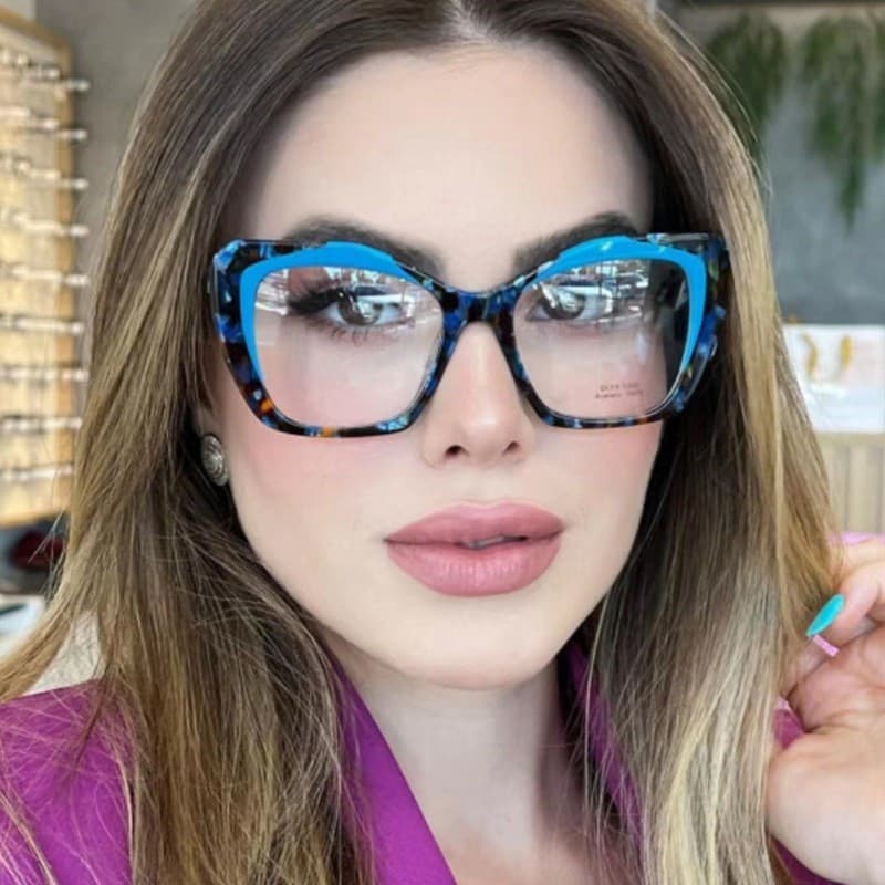 Óculos Retro Coloridos com Estampa de Olho de Gato e Leopardo, Armação TR90, Lentes Ópticas Transparentes Anti-Luz Azul