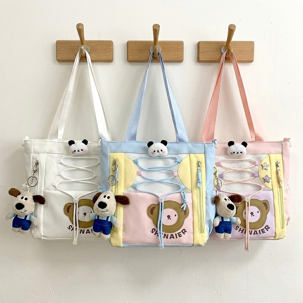 Bolsa Feminina Tiracolo e Tote Coreana Kawaii Grande Capacidade Escolar Casual Ombro Moda Jovem