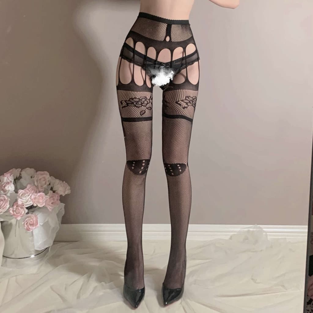 Meias arrastão femininas meia-calça preta meias arrastão meias ocas na moda preto seda oco cintura alta Embro
