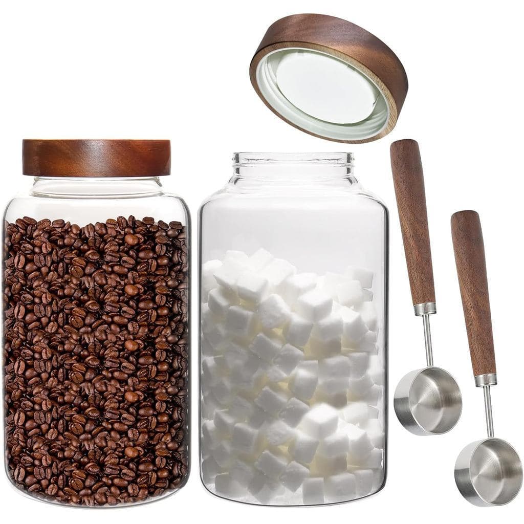 Pote de Vidro para Café, Pote Redondo para Especiarias, Recipiente de Armazenamento com Tampa de Madeira, Pote de Vidro