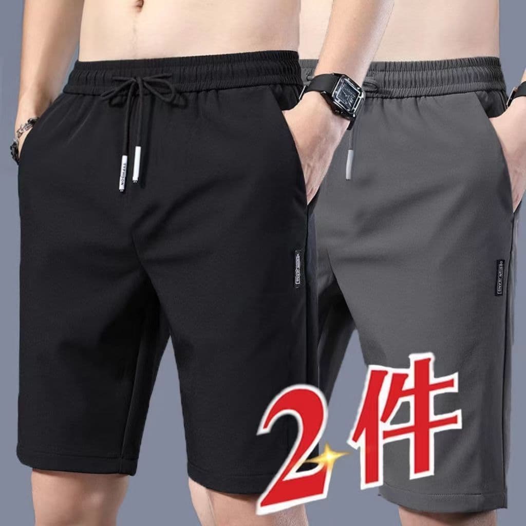 T na moda Shorts esportivos masculinos calças de cinco pontos cinco pontos verão gelo seda estilo fino em linha reta Cas