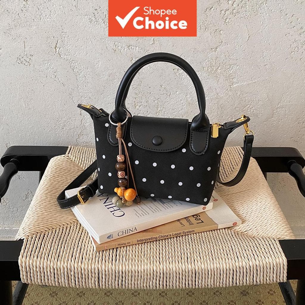 Bolsa tiracolo casual com estampa de bolinhas em escala reduzida e formato retangular, bolsa de mão para a noite, bolsa