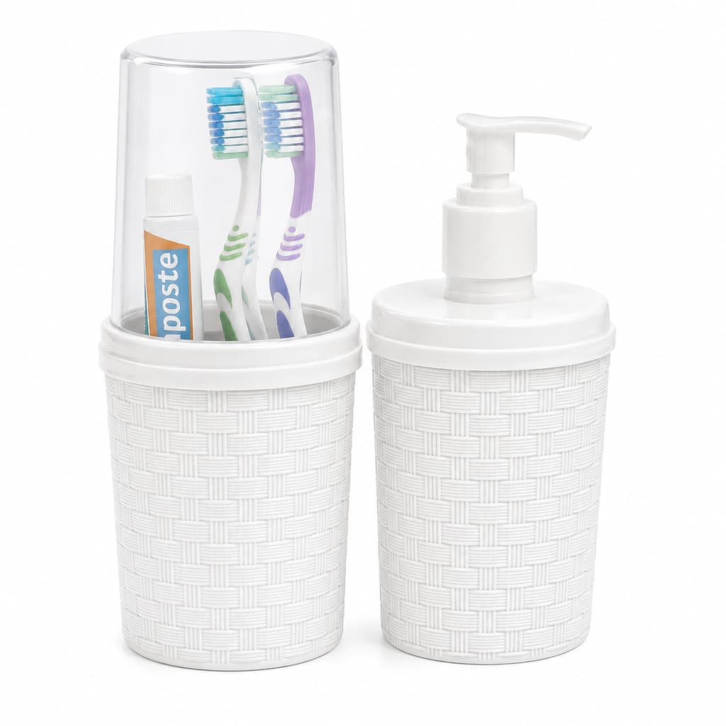 Kit Banheiro Porta Sabonete Líquido-Escova De Dente - 2 Peças