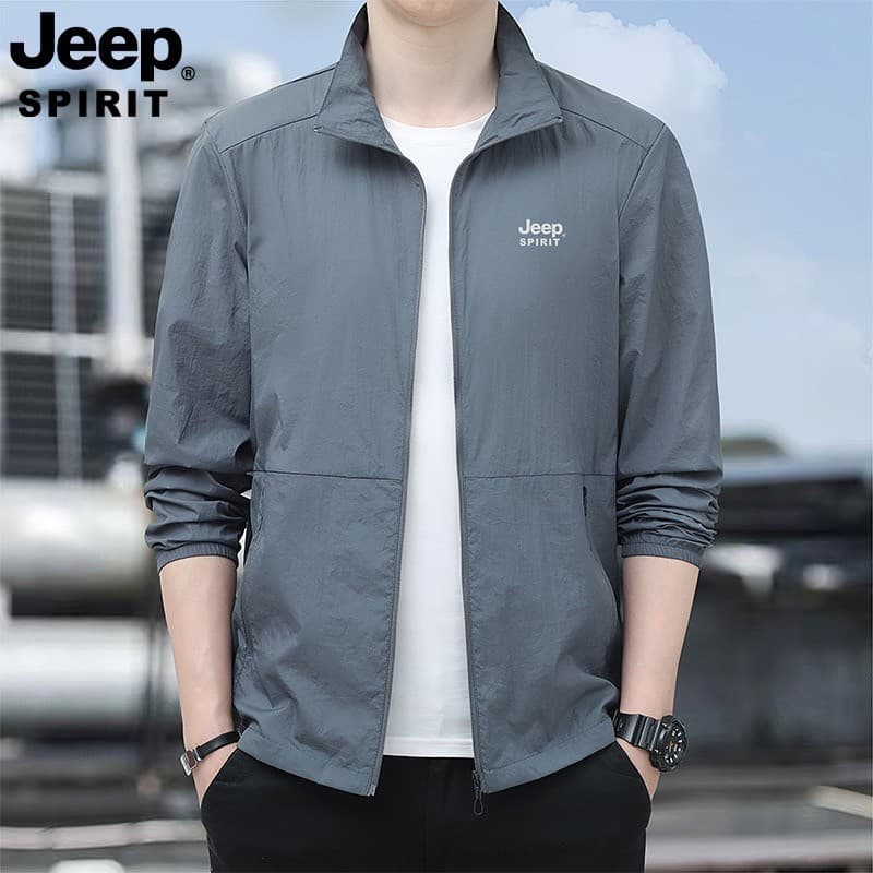 JEEP SPIRIT Jaqueta masculina com gola alta, verão, leve, respirável, protetor solar, Casual, solta, tamanho grande