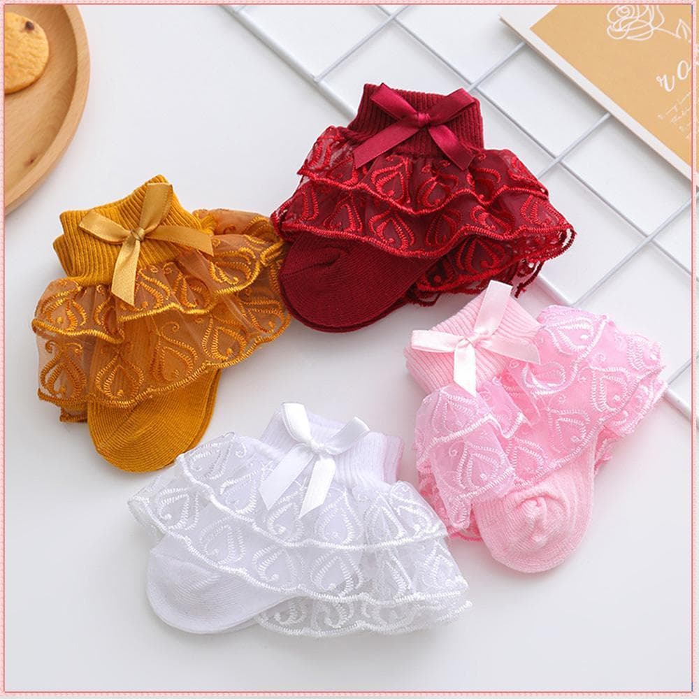 Meias Infantis  Com Babados No Tornozelo , Macias E Finas De Renda Para Bebês Meninas Elásticas Laço De Princesa