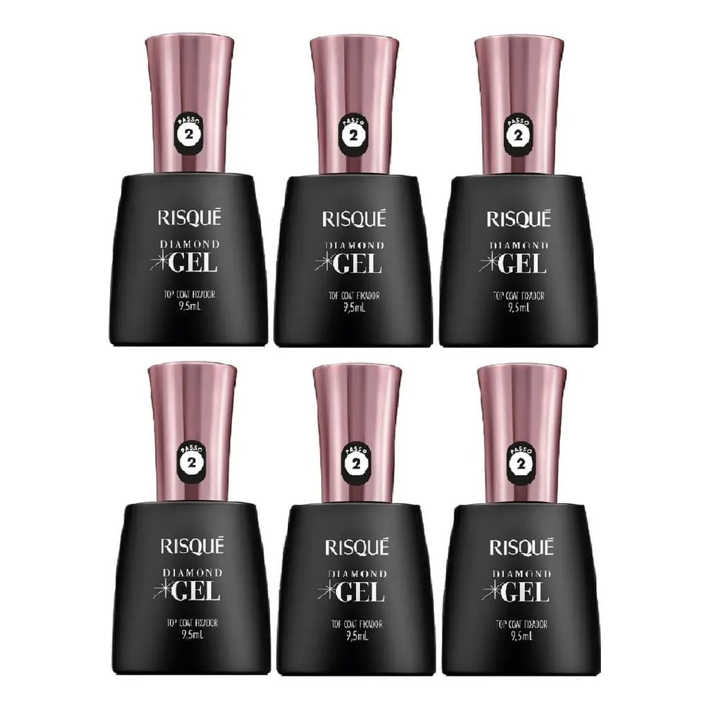 Risque Diamond Gel Top Coat Fixador 9,5ml Kit 6 Unidades