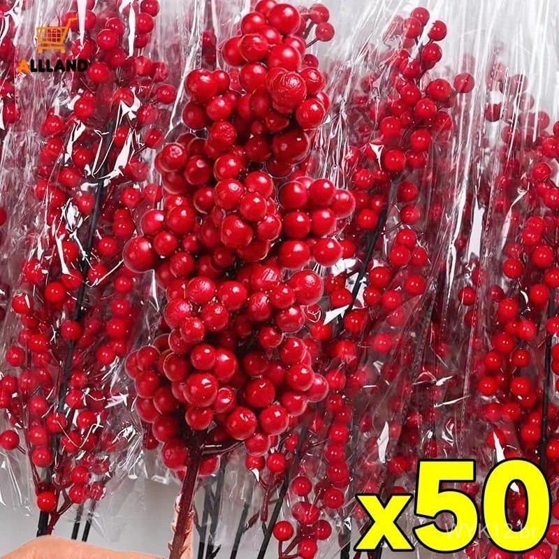 50/30/20/10 Peças de Ramos de Baga Vermelha Simulada para o Natal - Galho Artificial de Azevinho com Estames - Guirlanda