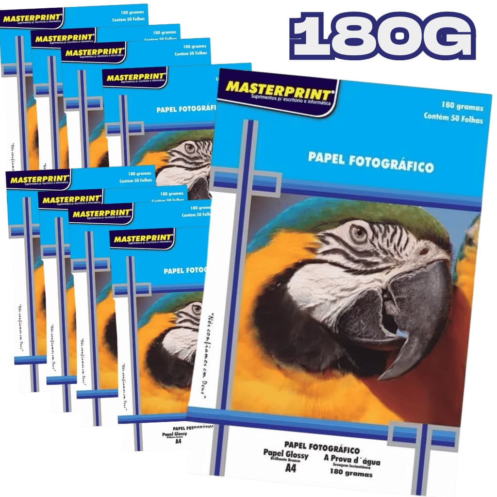 Papel Fotografico Foto Glossy 180g Masterprint 50 / 200 Folhas Impressão Branco A4 À Prova Dágua Secagem Instantânea