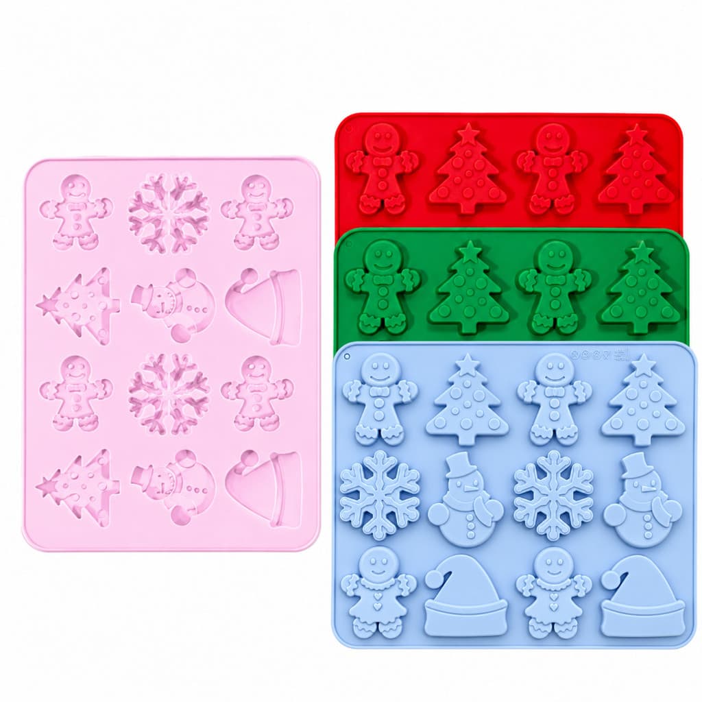 Molde de Silicone Natalino 12 Cavidades Biscoito Chocolate Fondant Natal