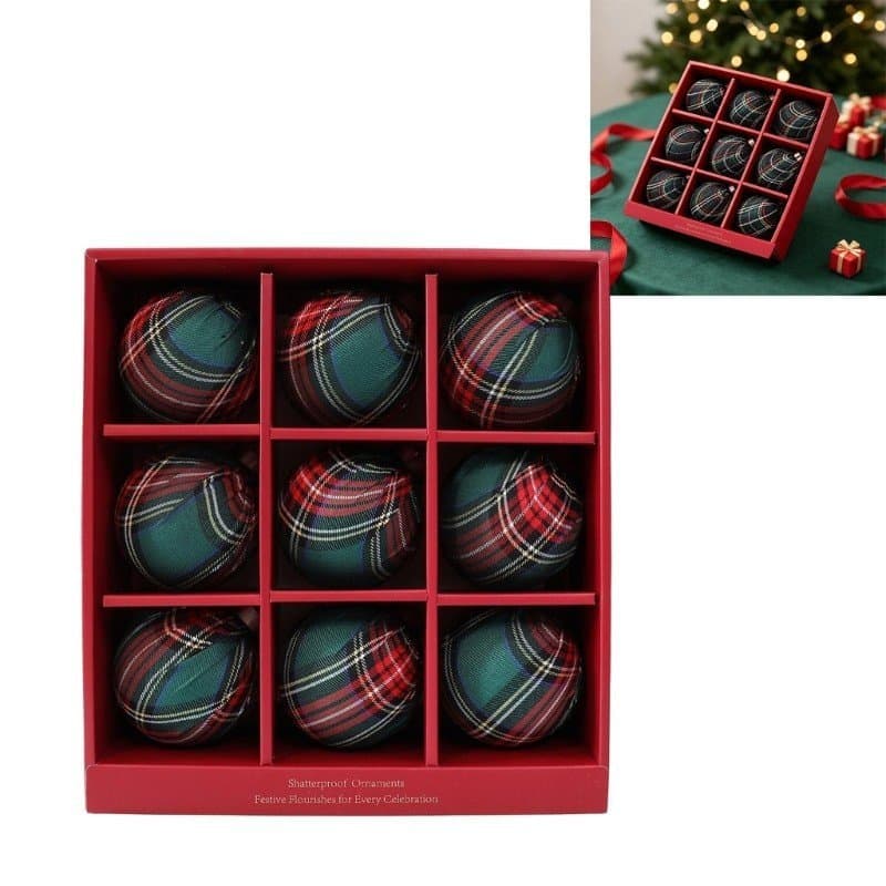 Bonito Conjunto de 9 Enfeites de Natal em Tecido Enrolado para Decoração de Árvore, Lareira e Exposição