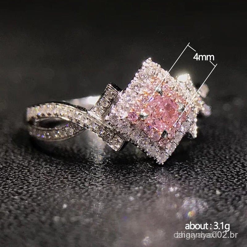 Anel de casamento feminino em prata de titânio s925 com zircônia rosa e diamantes, em formato de cruz, elegante.