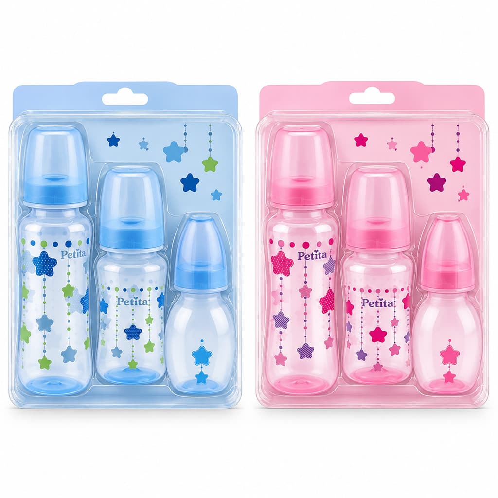 Kit Mamadeira Bebê Petita Bico Convencional 3 Peças Meninos Meninas