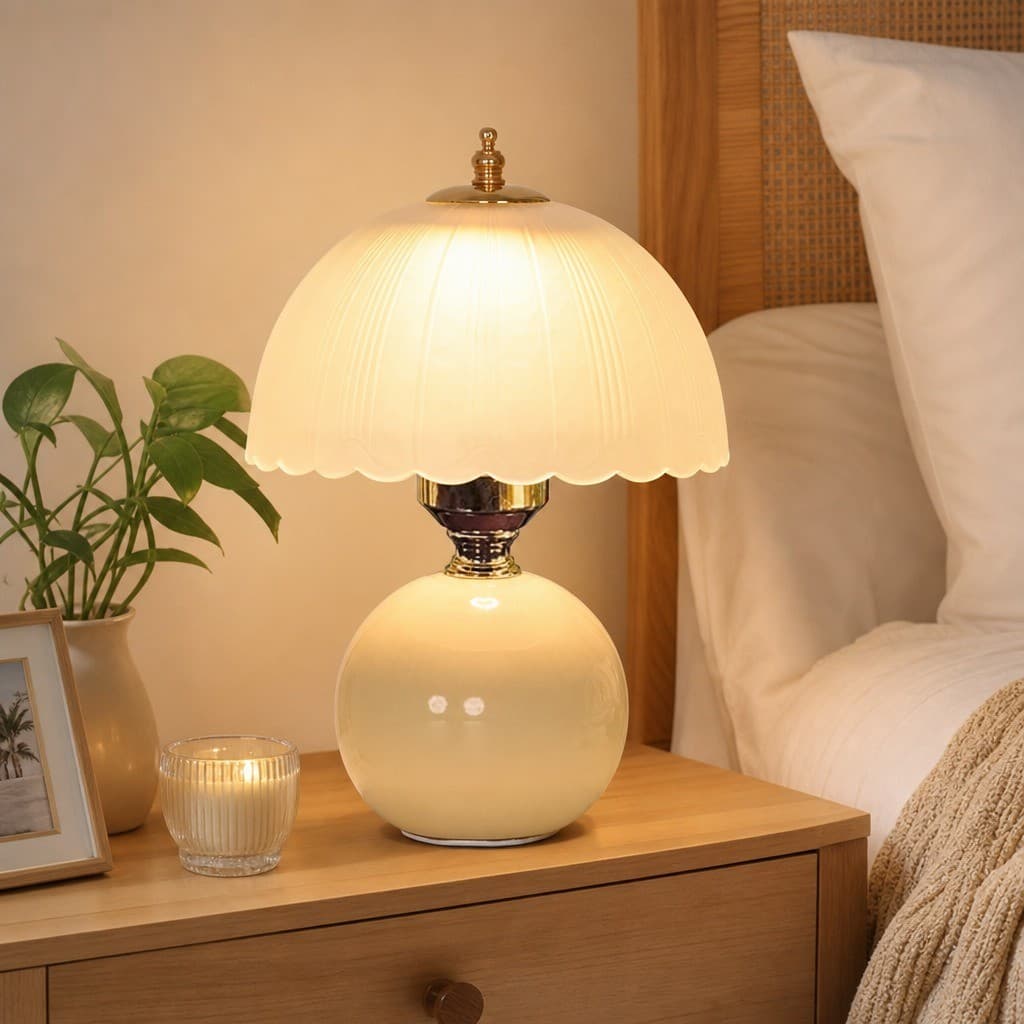 Abajur De Mesa Abajur De Criado Mudo Design Cremoso Luxo Base De Ceramica Quarto lampu Meja