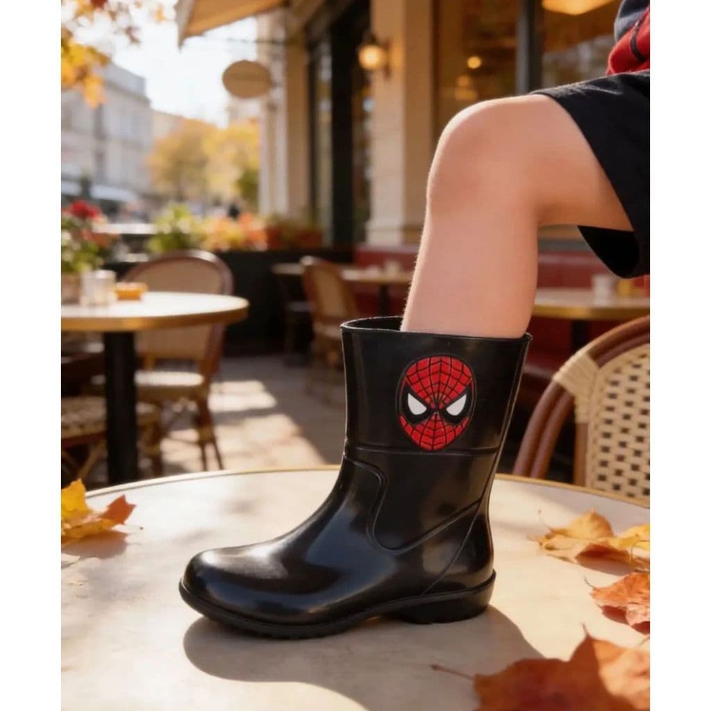 BOTA GALOCHA INFANTIL MASCULINA AZUL HERÓI ARANHA - BOTA DE CHUVA PVC ANTIDERRAPANTE