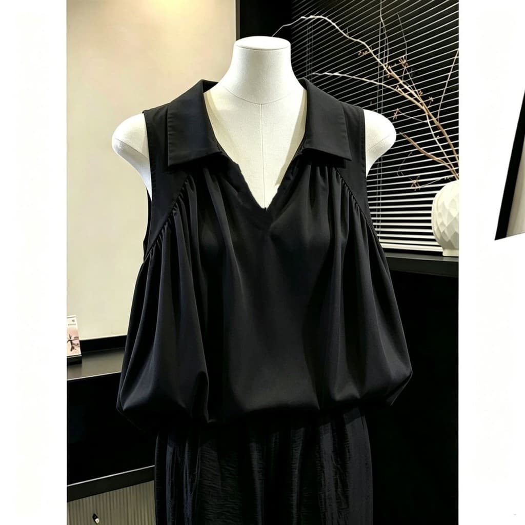 Design de moda francesa POLO camisa branca barriga mais magro olhar estilo ocidental fora do ombro sem mangas fofo All-M