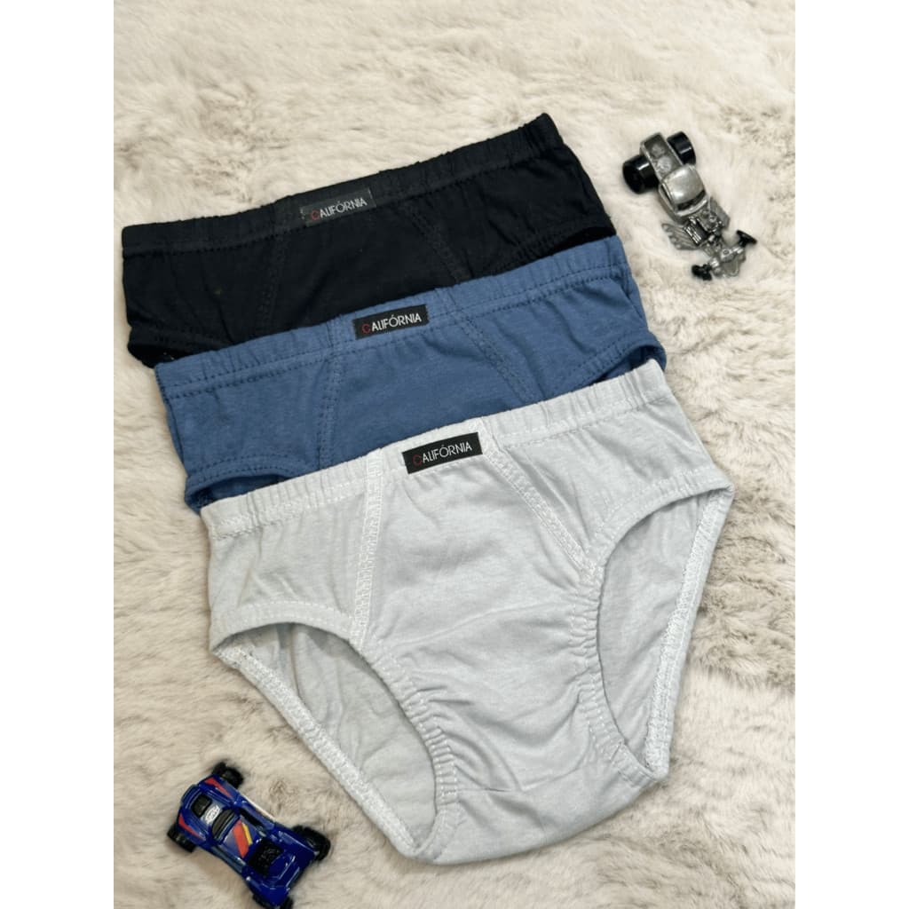 Kit 3 Cuecas Lisas Infantil Algodão Califórnia Costura Dupla Elástico Embutido