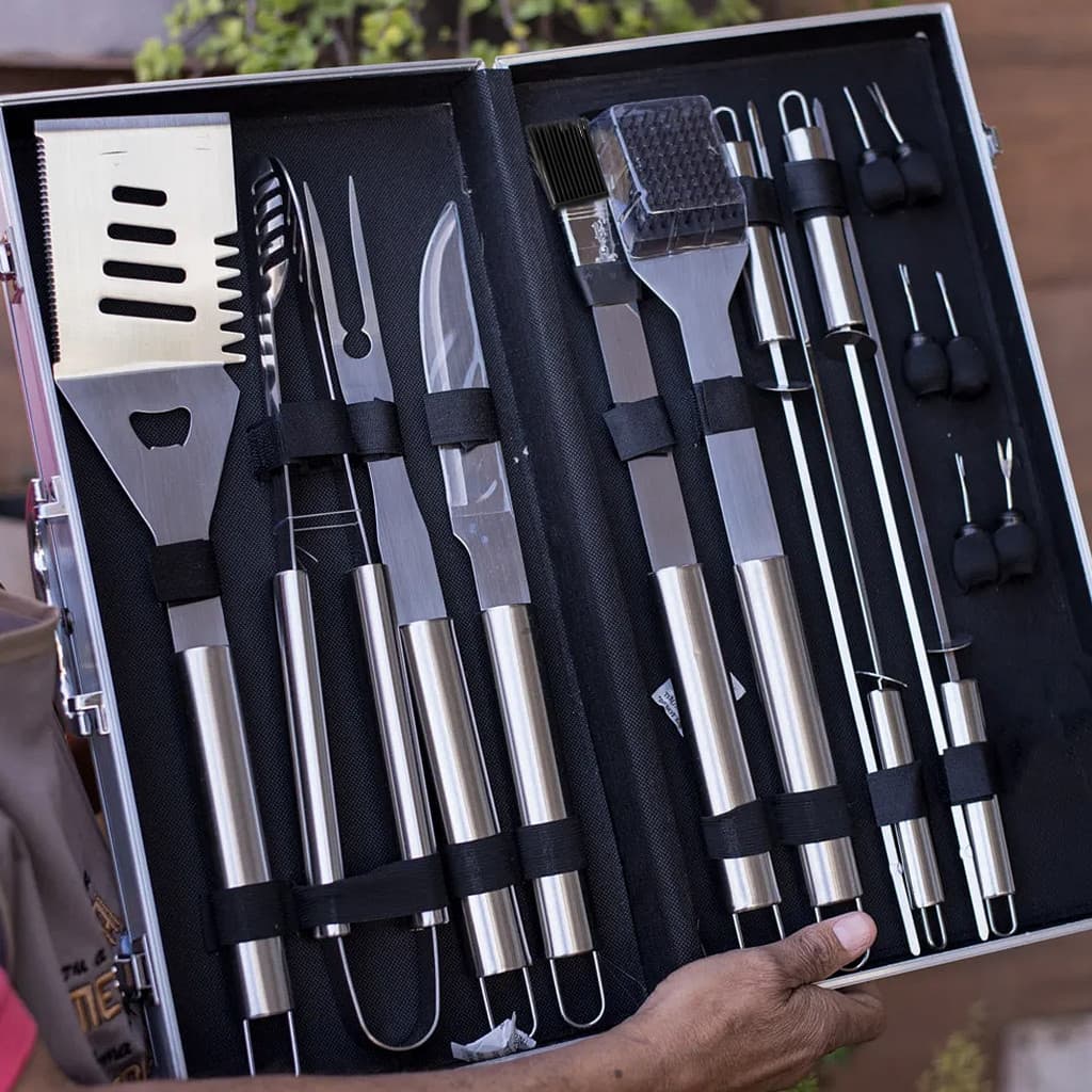 15 Peças Utensílios Kit Churrasco Churrasqueiro Profissional bolsa Chef Barbecue Festa Evento