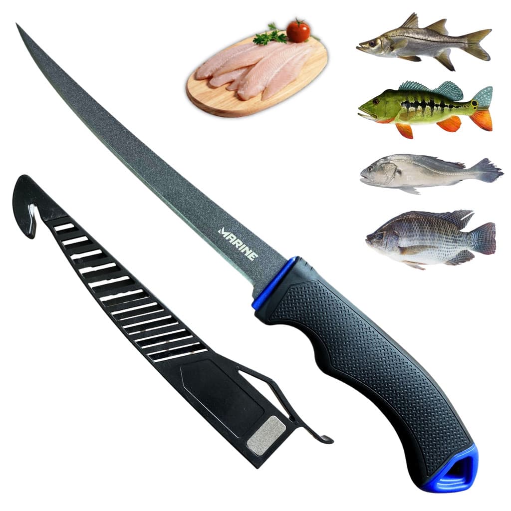 Faca Fileteira 29cm Mfk6c Lamina Inox 15cm Marine Sport Cabo Emborrachado Corte Preciso File Peixe