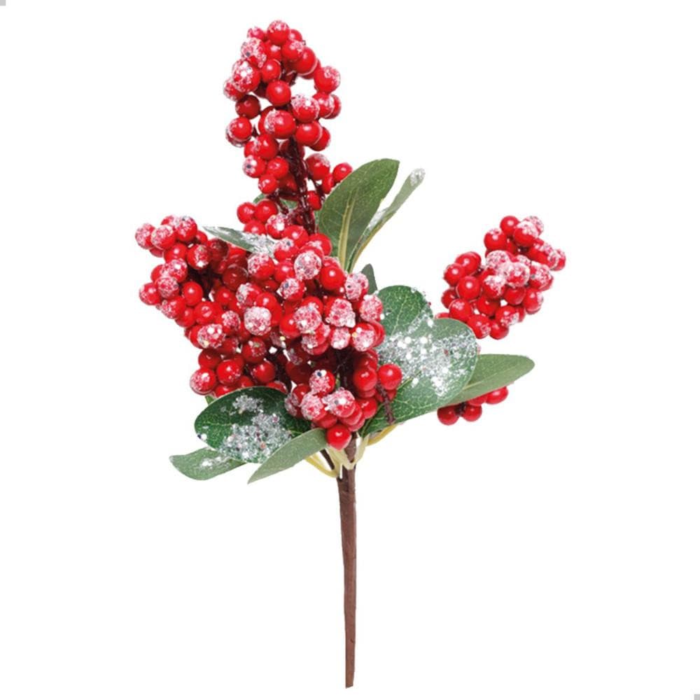 Galho Curto Natalino Vermelho E Verde Decoração 30cm