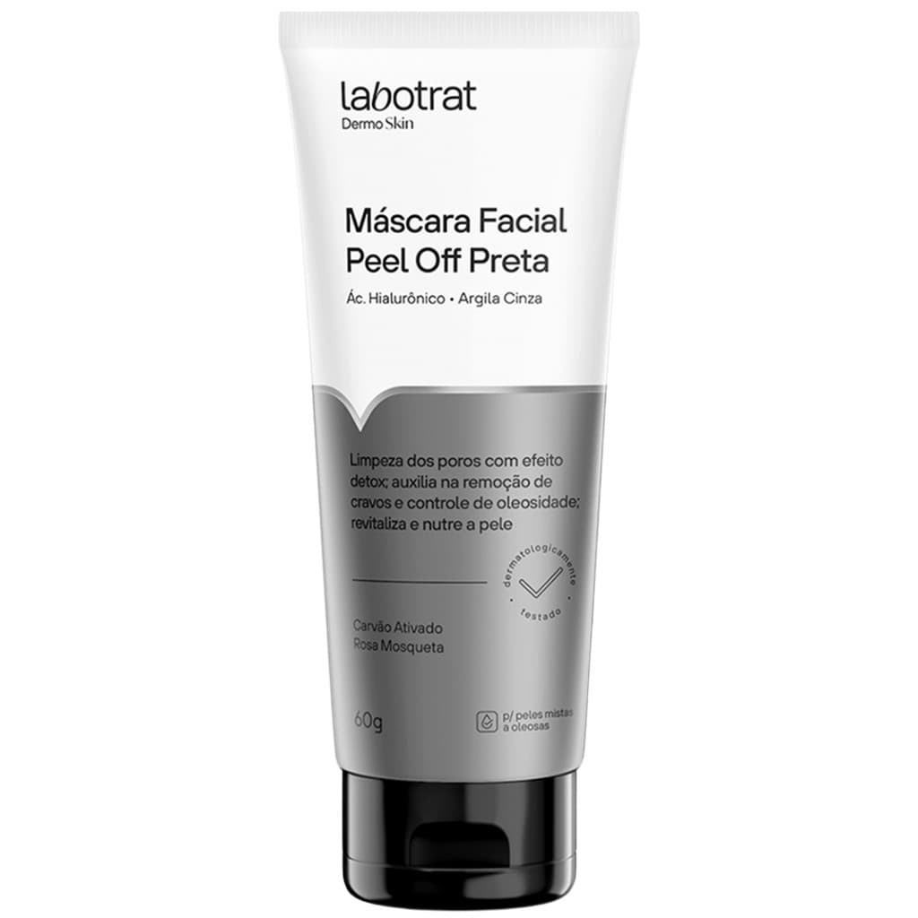 Mascara Facial Removedora De Cravos Acido Hialuronico Antioleosidade Peel Off Preta Labotrat 60g