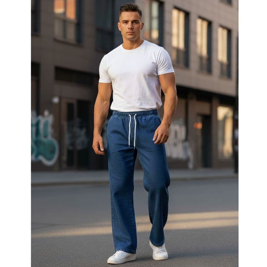 Calca Masculina Casual Pantalona Solta Cintura Ajustavel Elástico Dia Dia Final Semana Confortavel