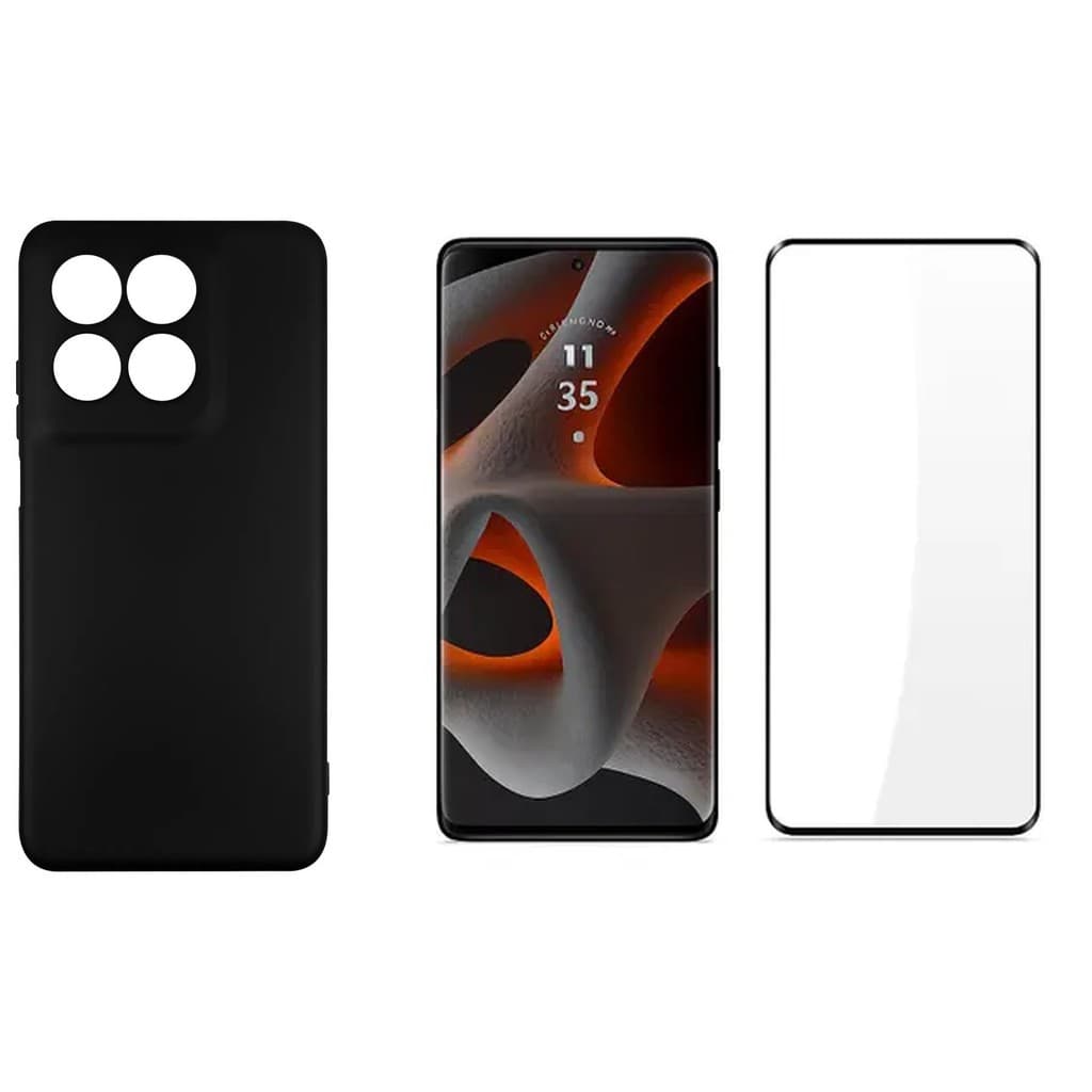 Kit para Moto Edge 60 PRO | Capa Aveludada Preta + Película Curva Tela Toda 3D Moto Edge 60 PRO
