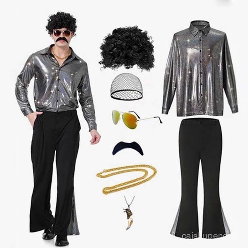 Conjunto de Fantasia Masculina Retro Hippie , Traje de Desempenho de Palco Disco dos Anos 80 , Cosplay de Halloween SAGJ