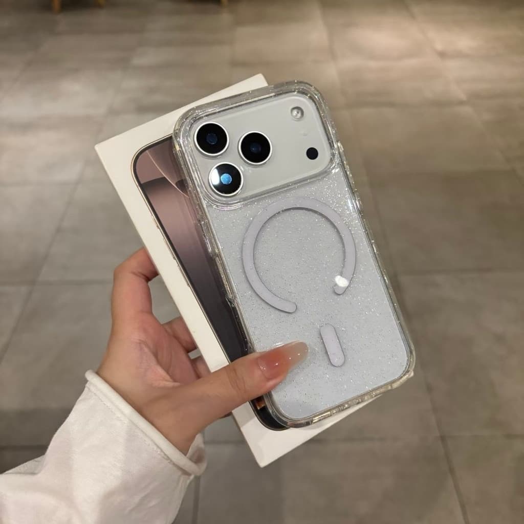 Acrílico magnético Glitter transparente caso de telefone para iPhone 17 pro max 13 14 15 16 12 11 pro max Plus 17air