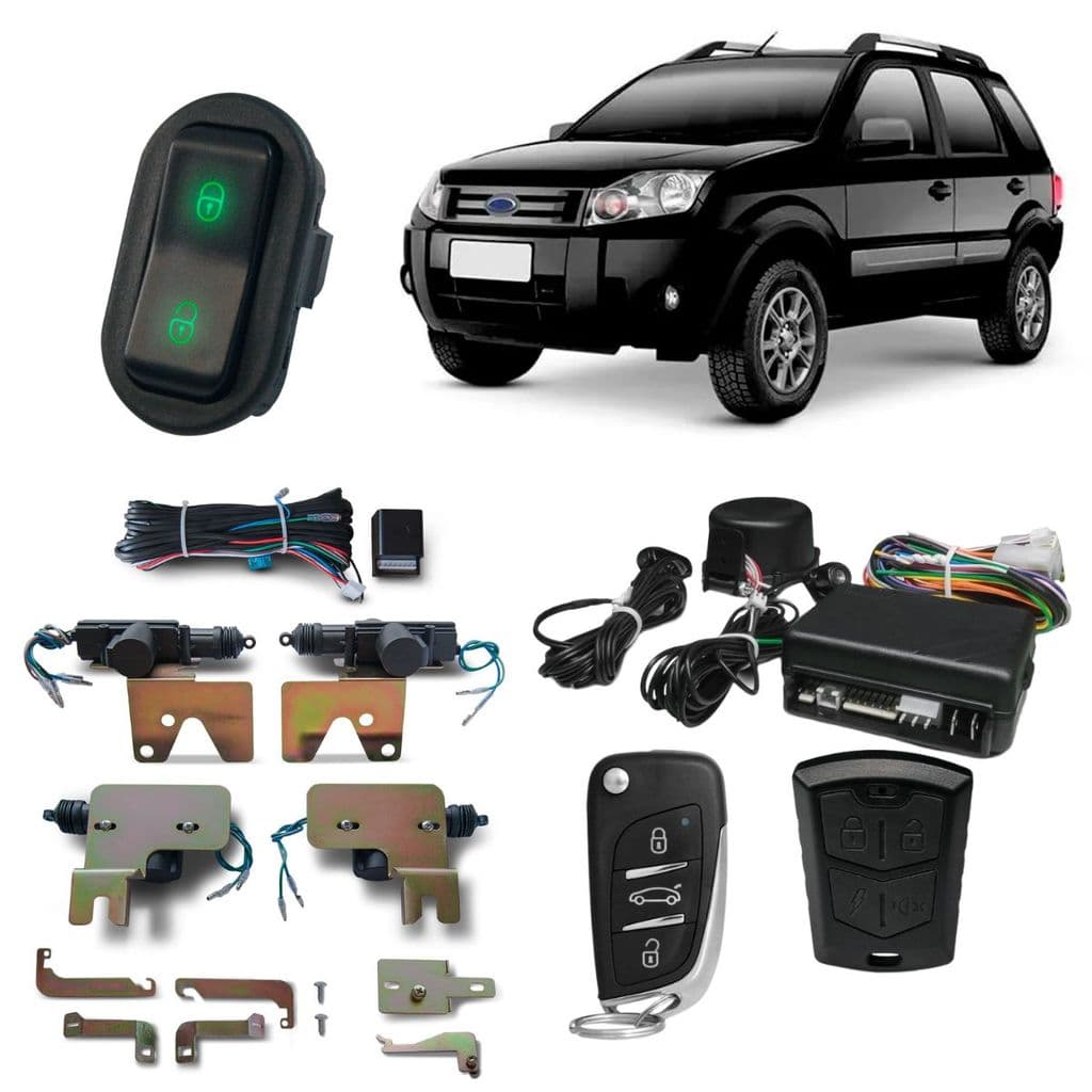 Kit Trava Eletrica e Alarme Com Canivete Ecosport 4 Portas Completo Ate 2007