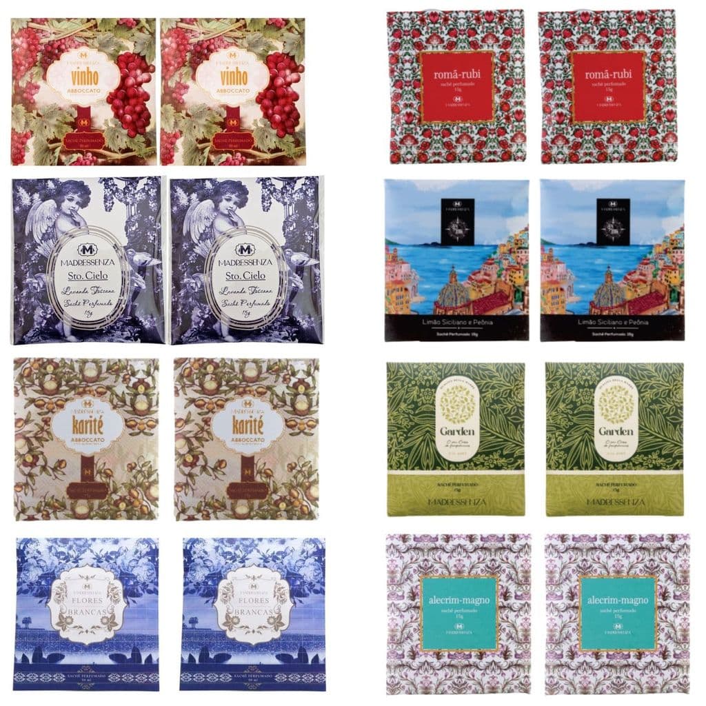 02 un. - Sachê Perfumado Guarda Roupa Madressenza Flores Brancas Karite -  Alecrim - Vinho-  Garden