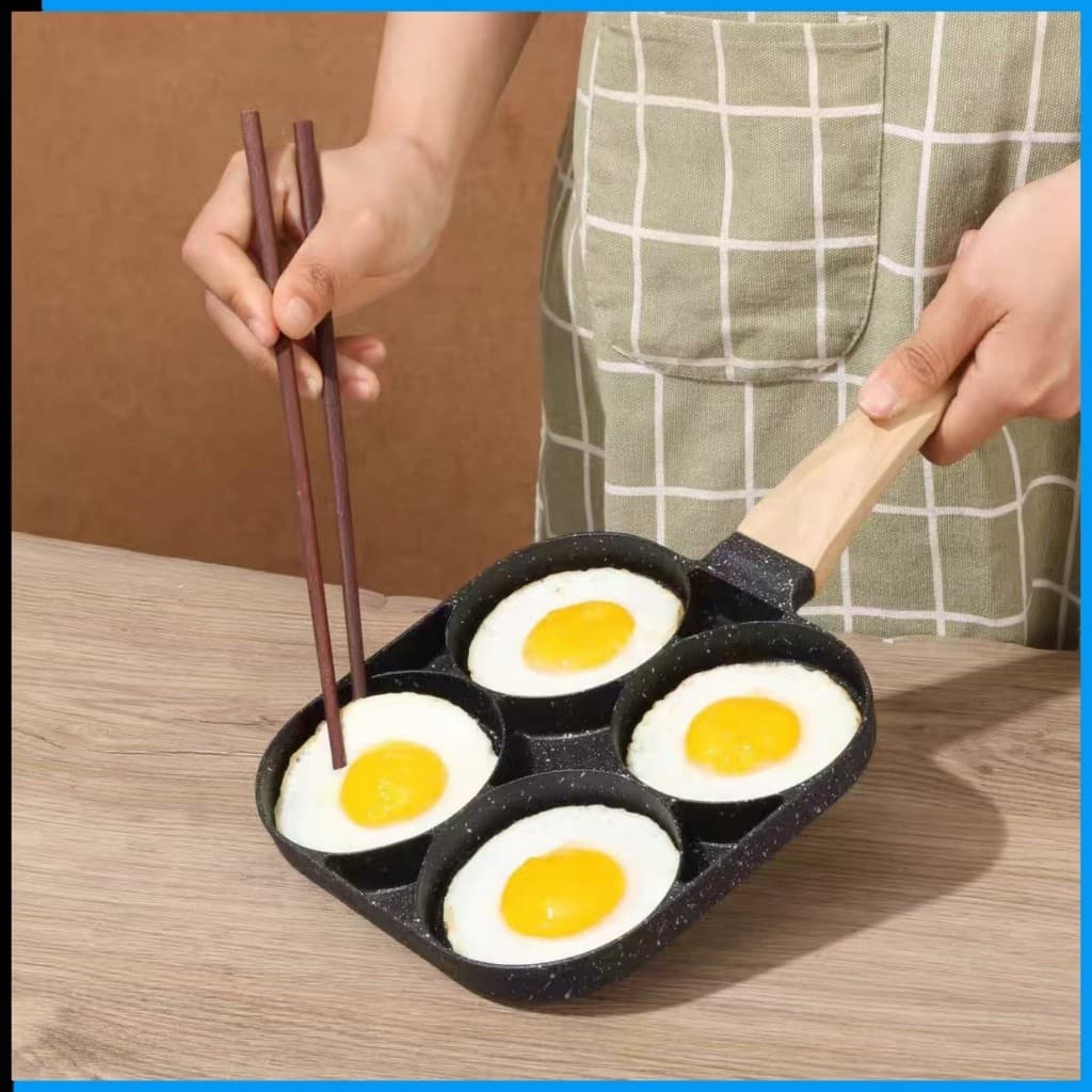 Frigideira Multifuncional Antiaderente 4 em 1 Ovos Hambúrguer Omelete Com Alça De Madeira