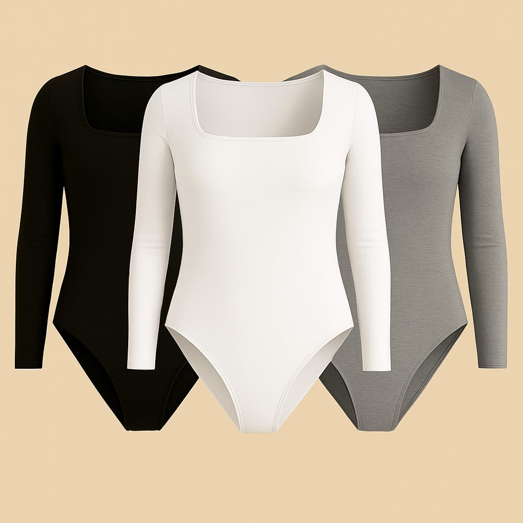 Kit 3 Body Plus Size Feminino Manga Longa Decote Quadrado | Roupa Moderna Confortável