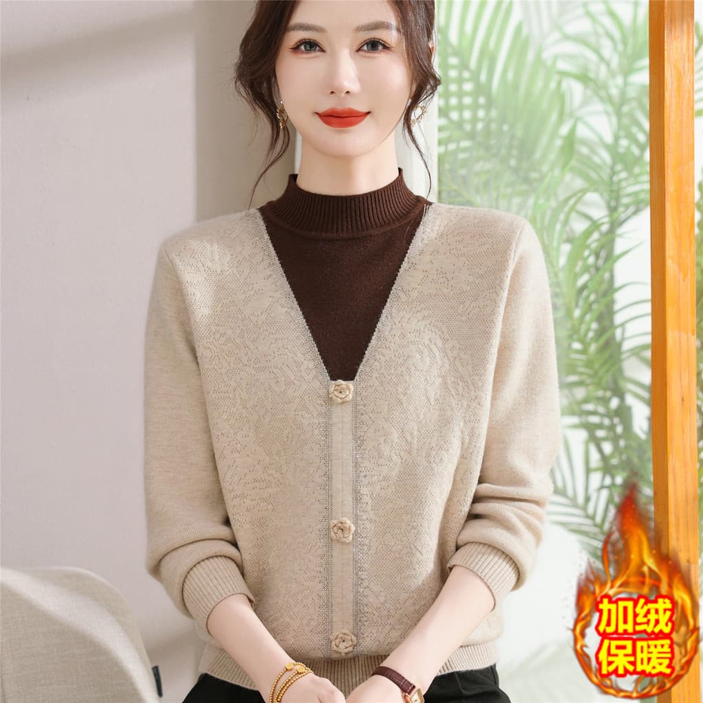 Roupas da mãe férias de inverno suéter quente de duas peças moda meia-idade mulheres idosas meia-idade