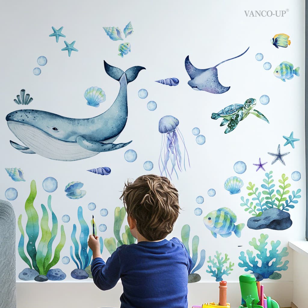 Submarino dos desenhos animados adesivos de parede Coral mar anêmona algas adesivos quarto das crianças decoração para c