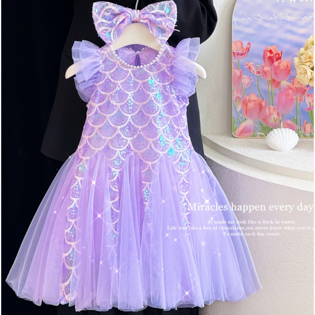 Vestido de Princesa Sereia SNMG MXE8, Vestido de Lantejoulas para Menina Sereia Ji CH7Z