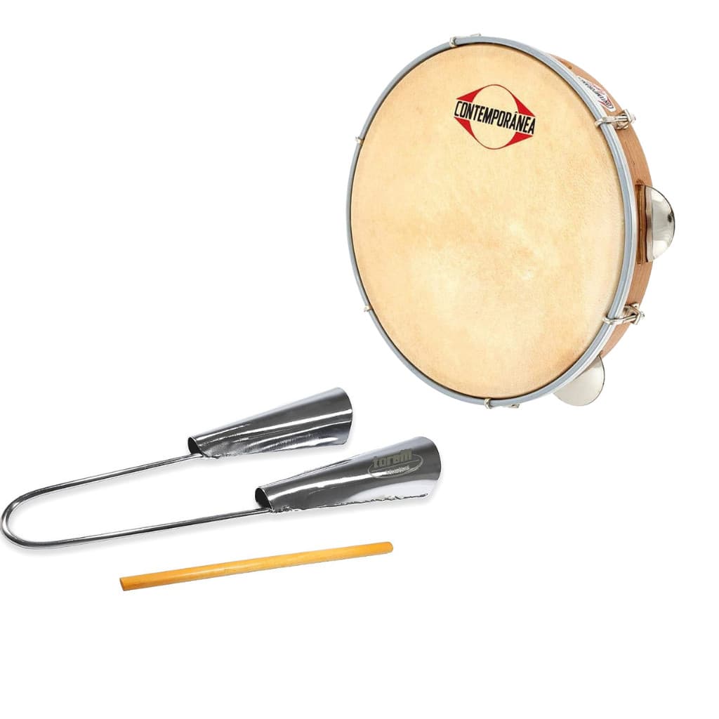 Pandeiro Contemporânea Light Pele Couro 10" + Agogô Torelli