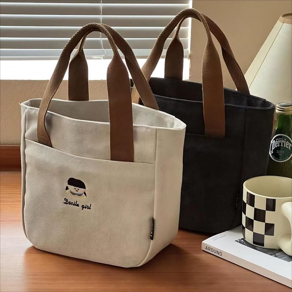 Estilo coreano dos desenhos animados bordado Commuter engrossado bolsa de lona literária diária estudante lancheira saco