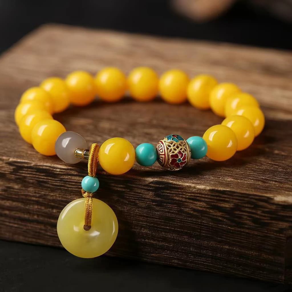 [Blessing Putuo] Time Come to Run Pulseira Turquesa de Cera de Abelha Ano do Cavalo Transporte Dinheiro Fortune Treasure