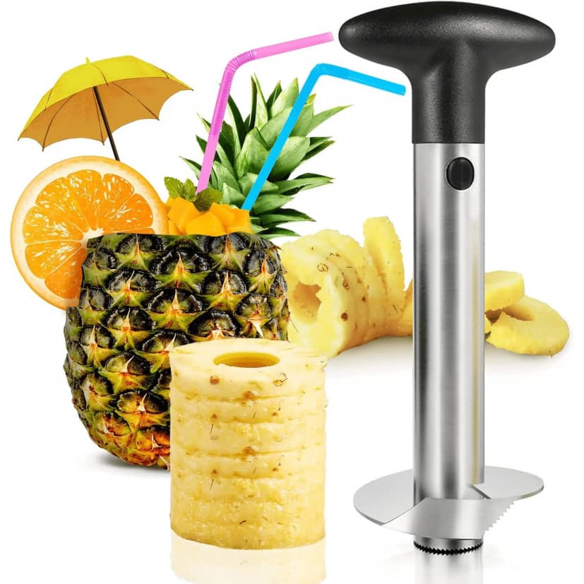 Descascador e Fatiador de Abacaxi em Aço Inoxidável Durável - Utensílio com Lâmina Reforçada e Espessa, Ferramenta com R
