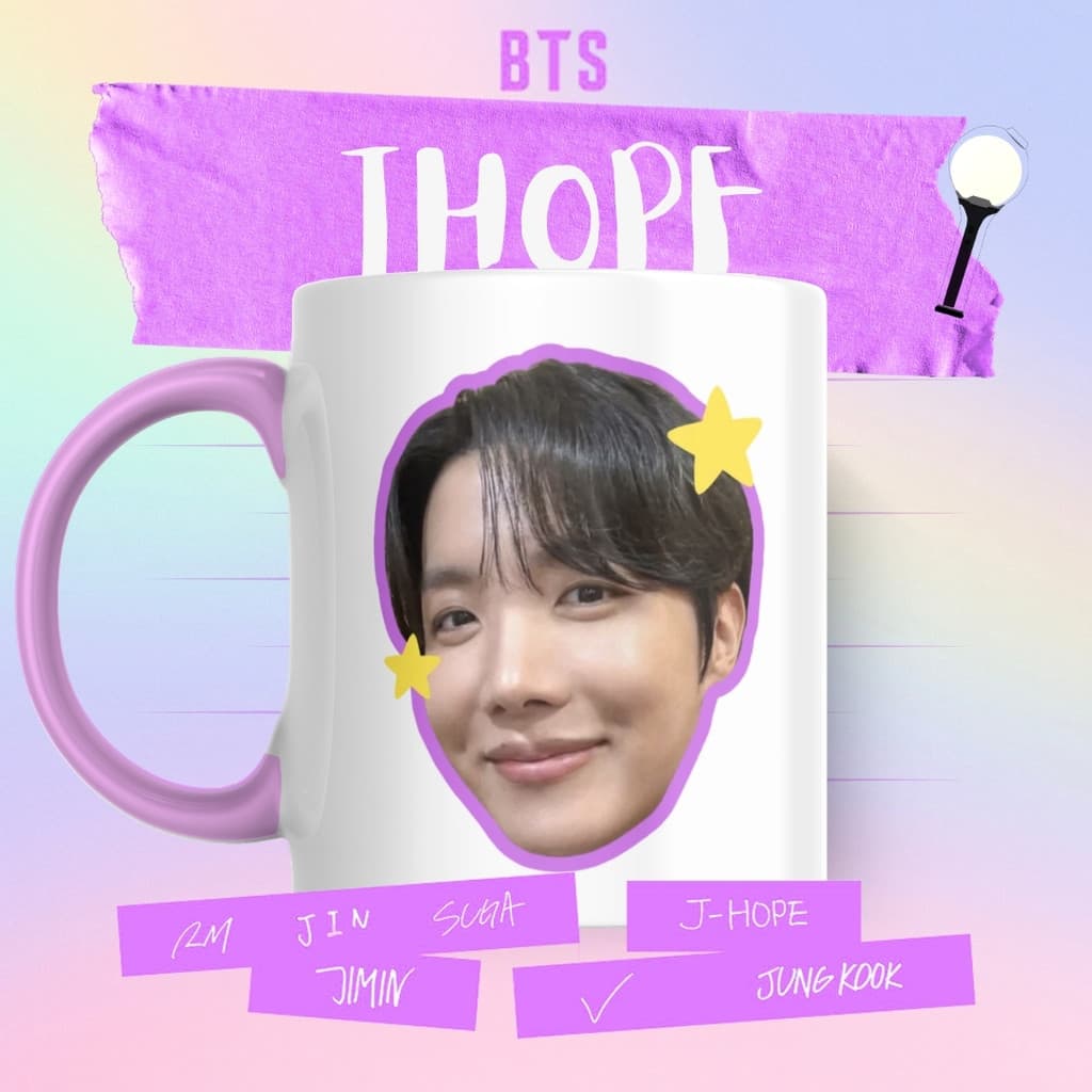 Caneca Xicara Porcelana 325ml BTS Army OT7 Jhope J-Hope Carinhas Personalizada Presente Decoração