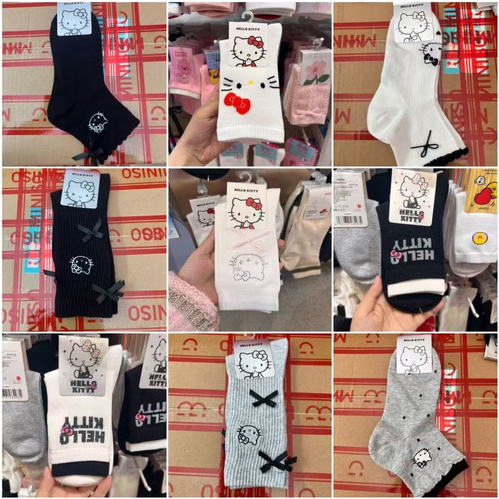 Famoso bom produto hello kitty branco quente diamante Bowknot meias longas casa All-Match hello kitty bordado