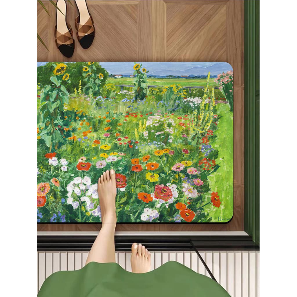Monet jardim AI pintura a óleo estilo tapete pé porta de entrada tapete quarto banheiro absorvente