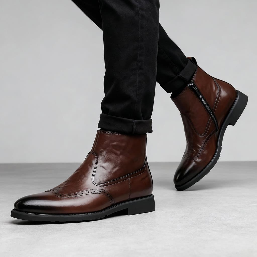 Estilo britânico couro genuíno Chelsea botas masculinas inverno negócios Brooke esculpido Martin botas velo-velo quente