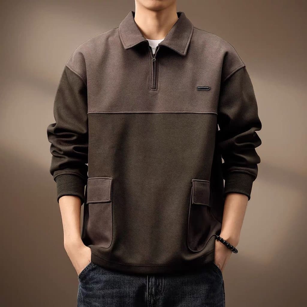 2024 outono novo estilo na moda masculino lapela grande bolso moletom costura contraste cor Design solto tamanho grande