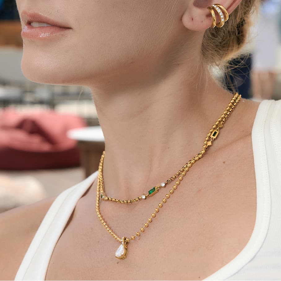 Colar feminino zircão aço inoxidável banhado a ouro 18K não desbotado hipoalergênico