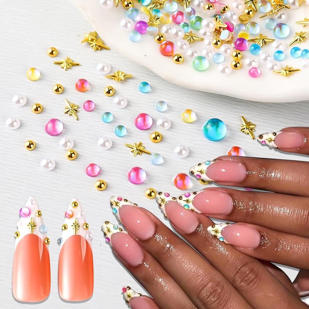 700 peças de enfeites para unhas, contas coloridas 3D em formato de bolha, meias pérolas para design de unhas, contas ca