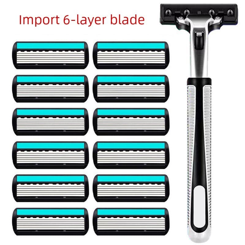 Novo estilo lâmina de barbear Manual de 6 camadas, lâmina de barbear masculina, cabeça de barbear, lâmina de seis camada