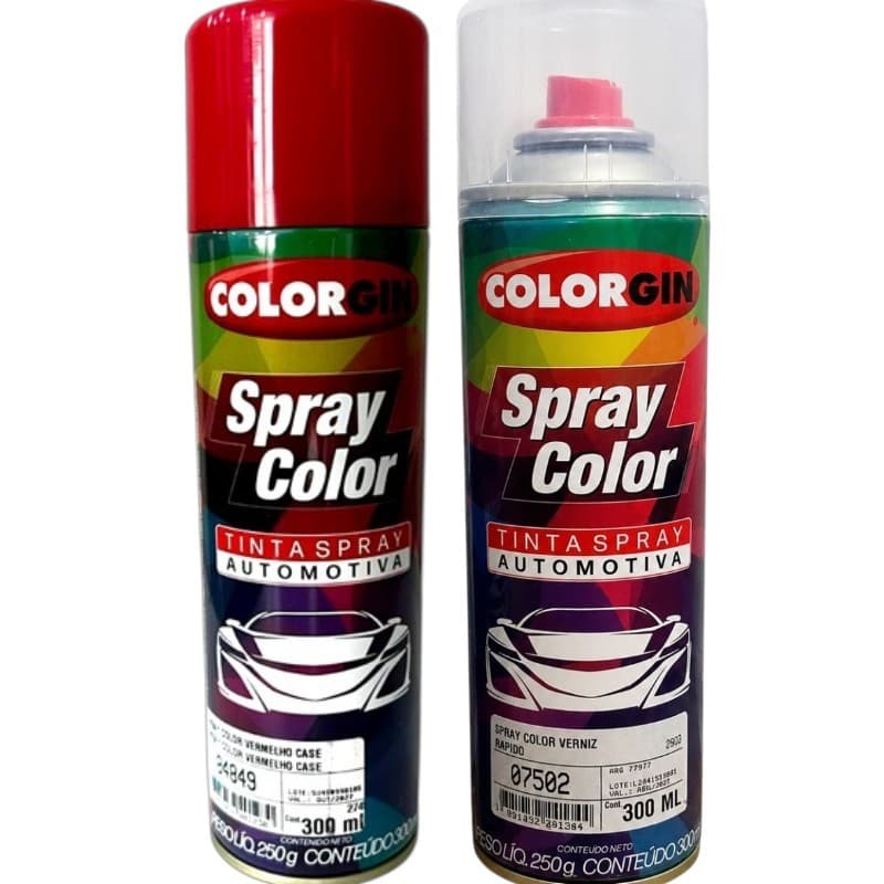KIT TINTA AUTOMOTIVA COLORGIN VERMELHO CASE+ VERNIZ RAPIDO 300ML