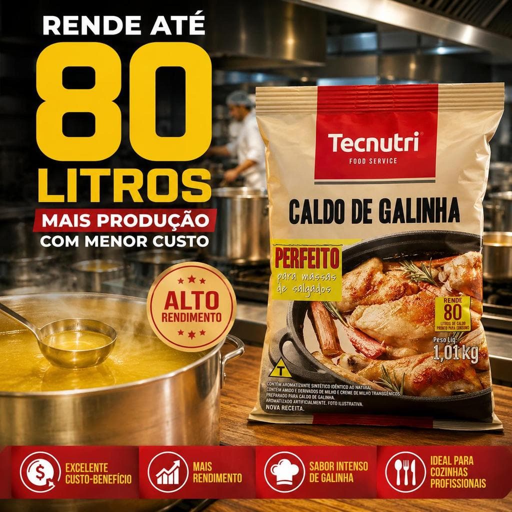 Caldo De Galinha 1,01kg Rende 80 Litros Ideal Salgados Sopas